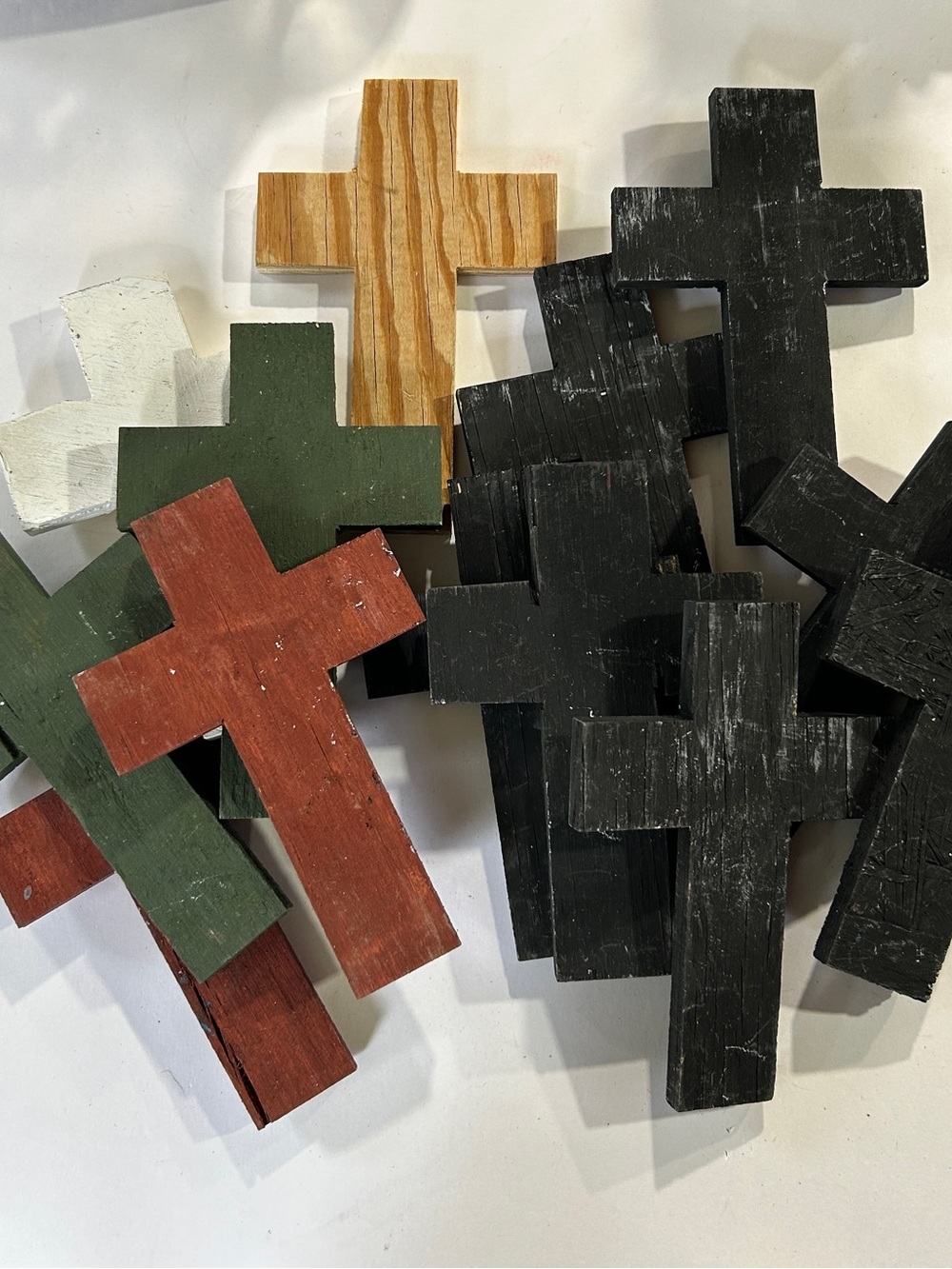 Assorted Wooden Crosses - Black, Red, Green, White, Natural Wood